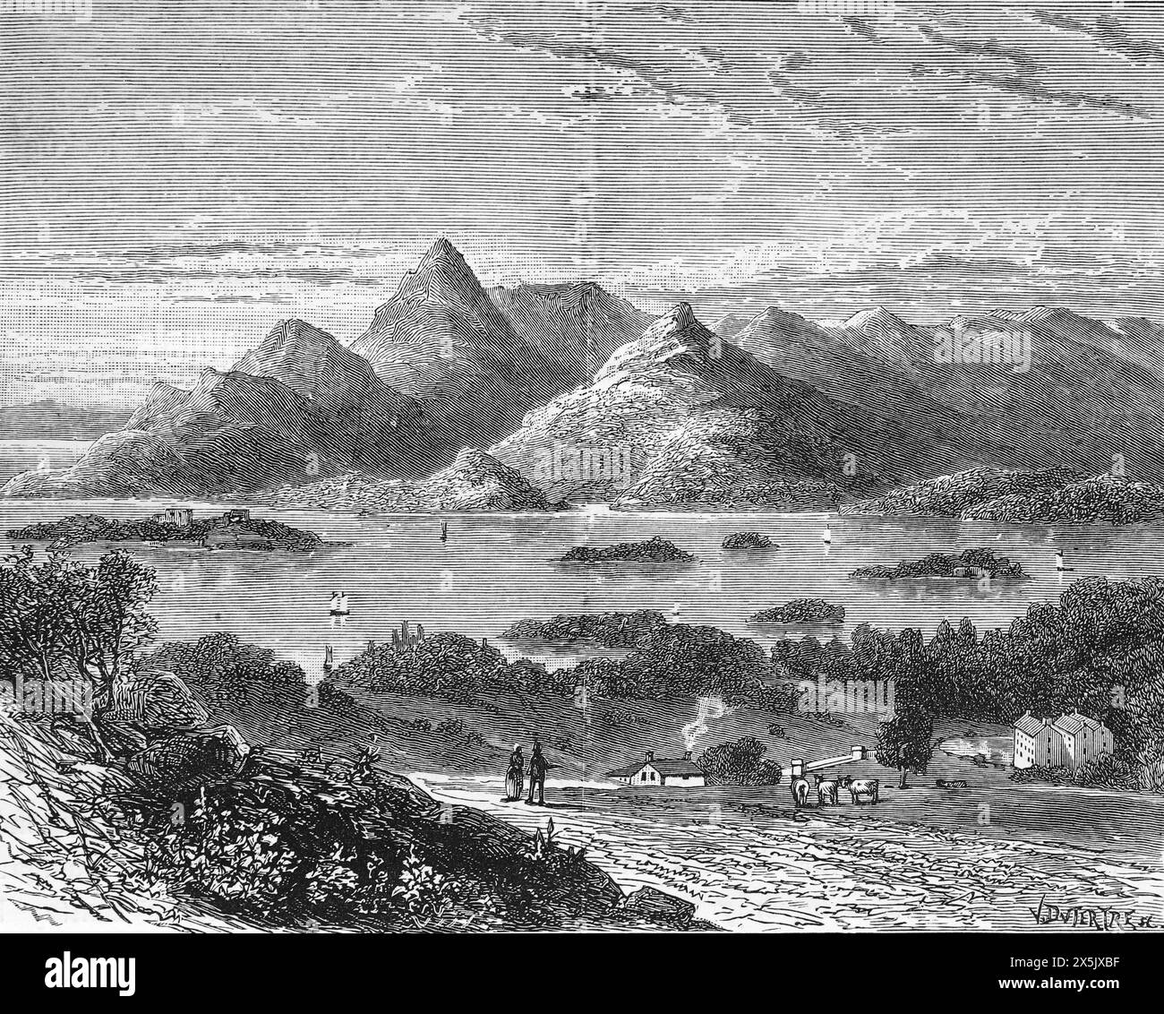 Port de Glengarrif et baie de Bantry, en Irlande vus de l'hôtel Eccles, et tels qu'ils auraient apparu à la fin du XIXe siècle. Illustration en noir et blanc de notre propre pays vol III publié par Cassell, Petter, Galpin & Co à la fin du XIXe siècle. Banque D'Images