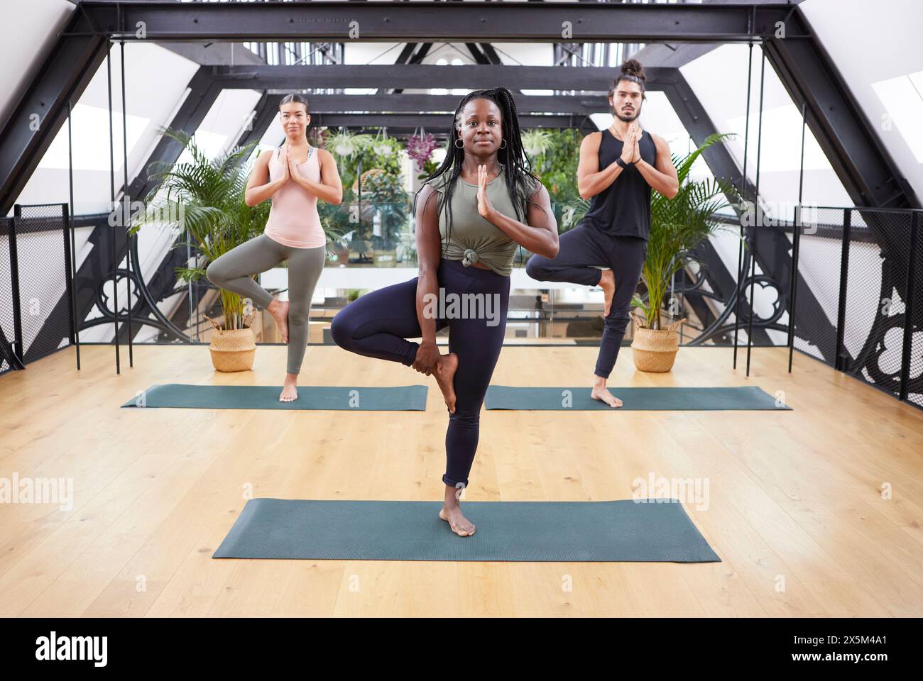 Groupe de personnes pratiquant le pilates en studio Banque D'Images