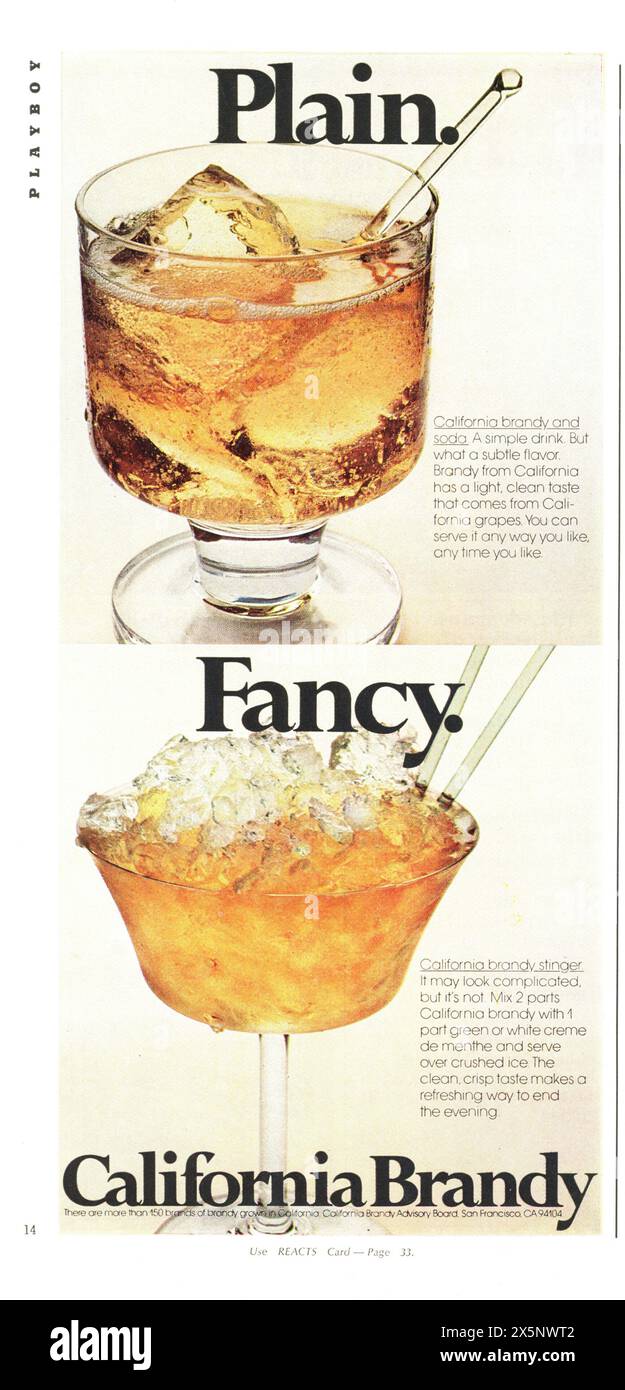 Vintage 'Playboy' magazine avril 1975 annonce, États-Unis Banque D'Images