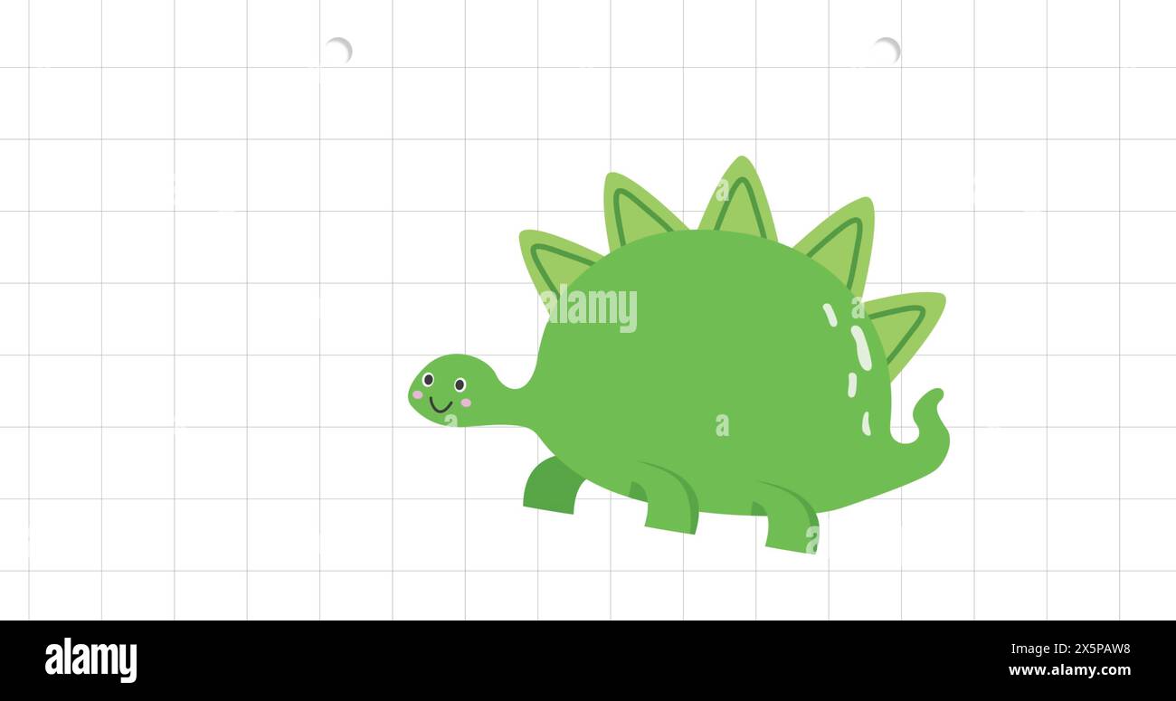 Image de dessin animé de dinosaure vert sur le motif de grille sur fond blanc Banque D'Images