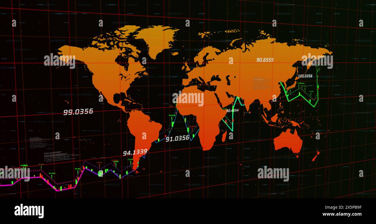 Image de la modification des nombres et du traitement des données avec la carte du monde Banque D'Images