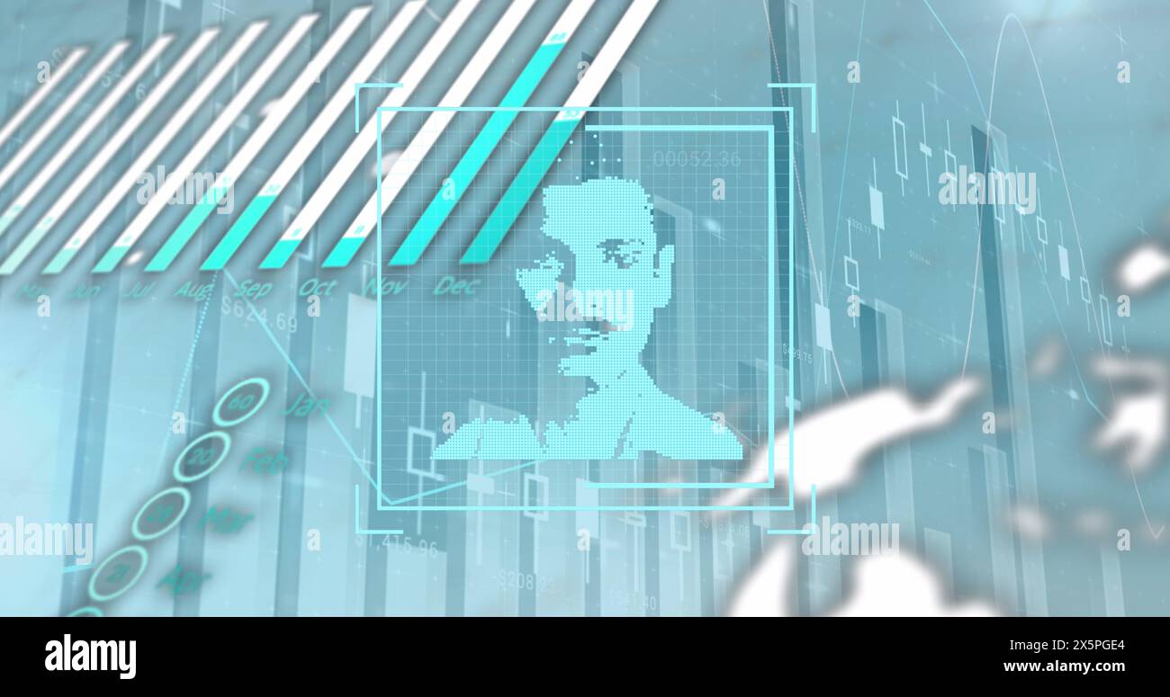 Image de graphiques et de photos d'utilisateurs sur fond bleu Banque D'Images