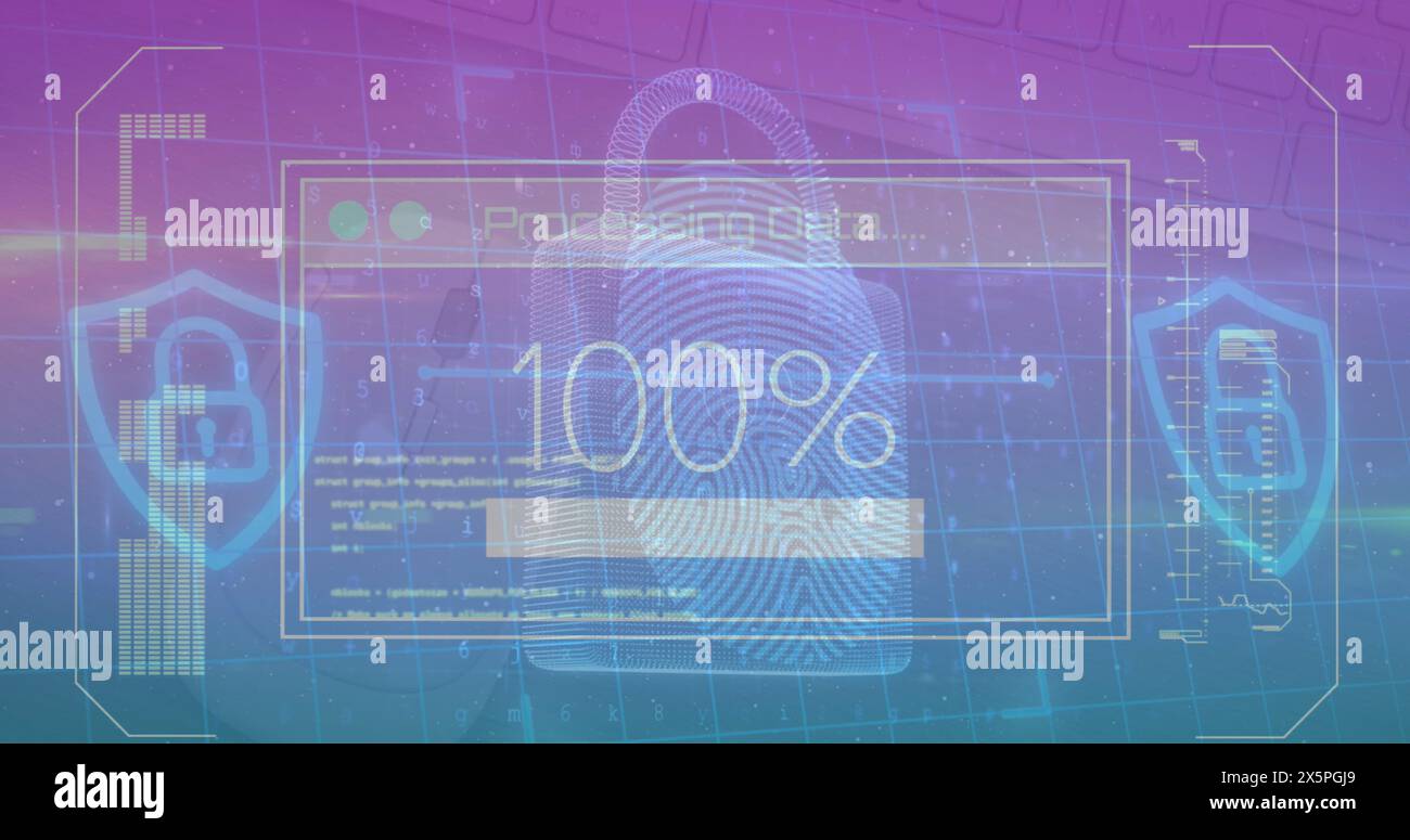 Illustration du cadenas de traitement des données et de sécurité sur fond bleu Banque D'Images