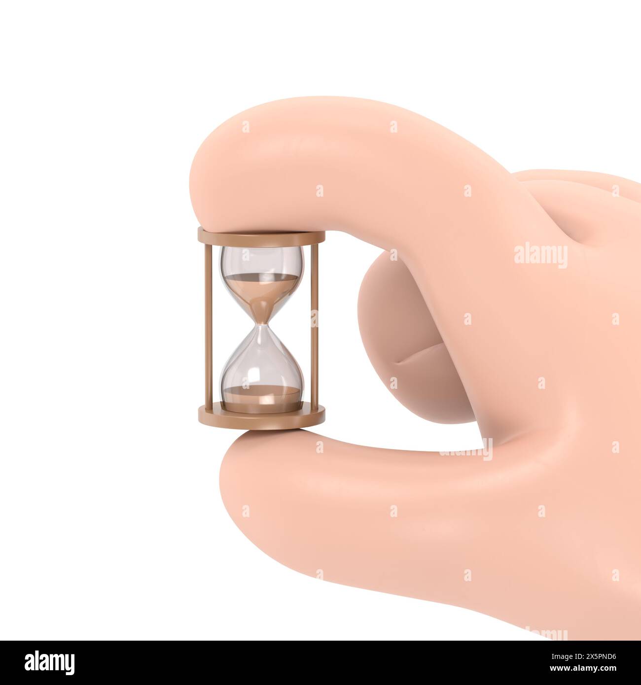 Maquette d'icône de geste de dessin animé. Icône en forme de sablier. Tenant le sablier dans la main. conception de dessins animés d'illustration 3d. Contrôle de la gestion du temps.renderi 3D. Banque D'Images