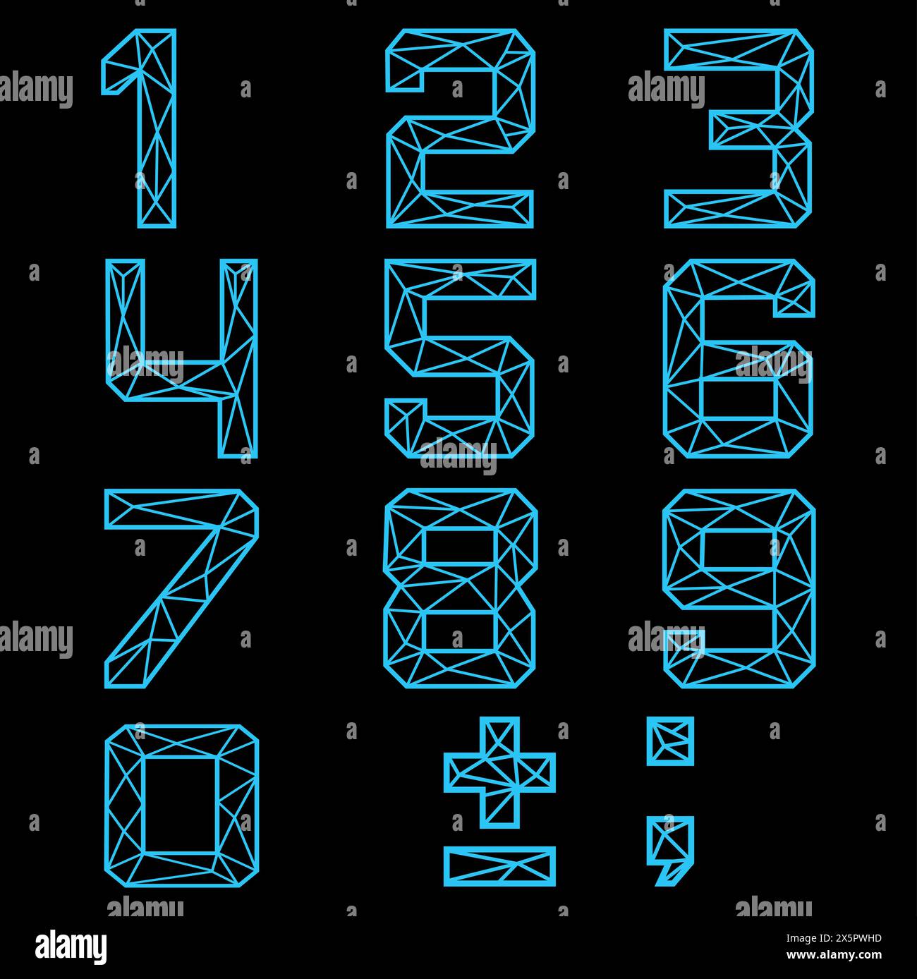 Alphabet scintillant néon - chiffres Bleu et noir Illustration de Vecteur
