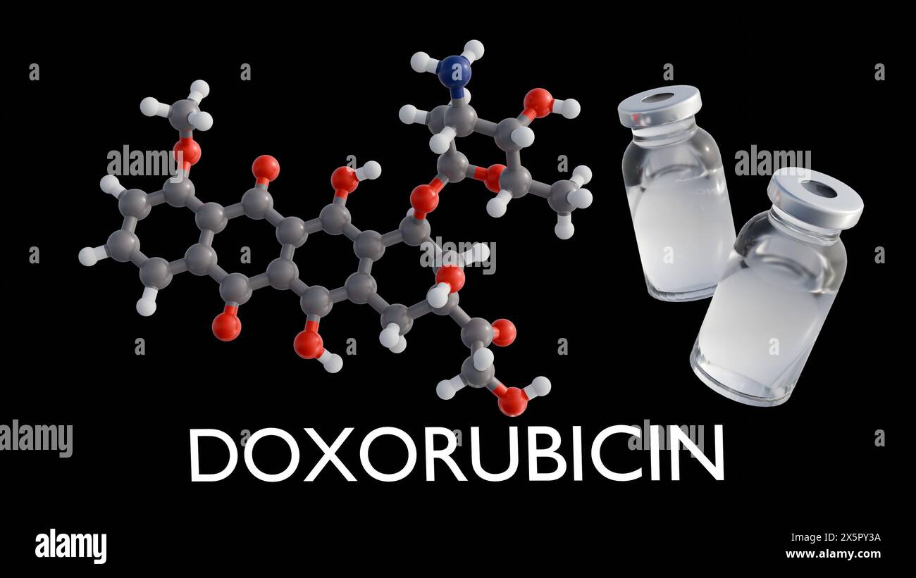 3d rendu des molécules de doxorubicine, c'est un type de médicament de chimiothérapie appelé une anthracycline Banque D'Images