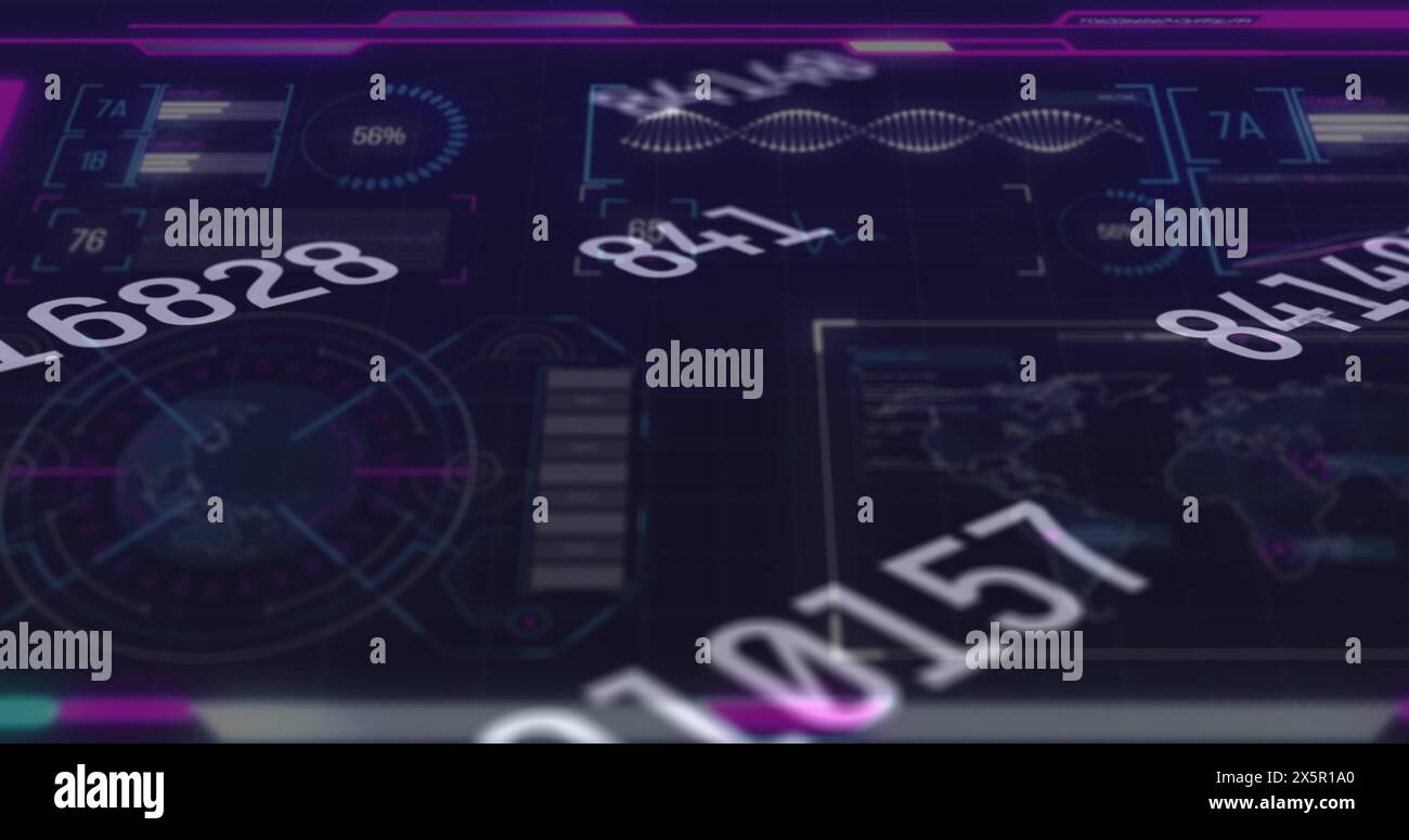 Image du traitement des données sur les écrans en mouvement sur fond bleu Banque D'Images