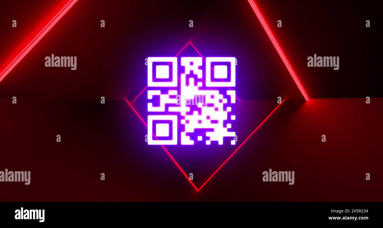 Image du code qr et des néons rouges dans l'espace numérique Banque D'Images