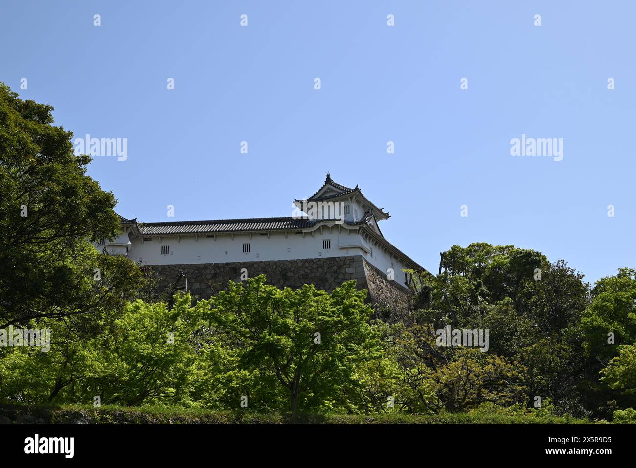 Himeji, Hyogo, Japon - 19 avril 2024 : une tourelle dans la montagne en journée ensoleillée au Japon Banque D'Images