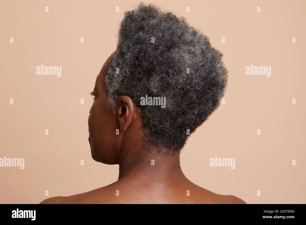 Vue arrière des hauts femme avec les cheveux gris Banque D'Images