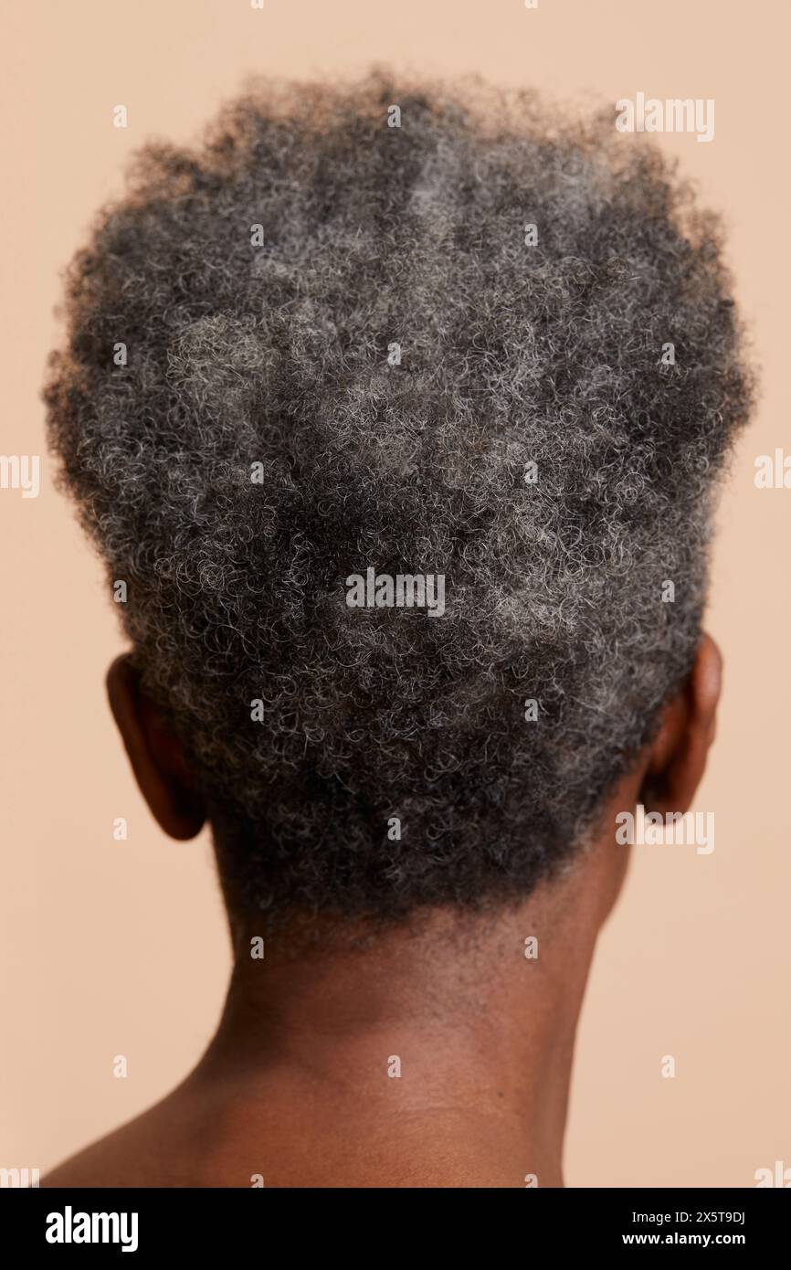 Vue arrière des hauts femme avec les cheveux gris Banque D'Images