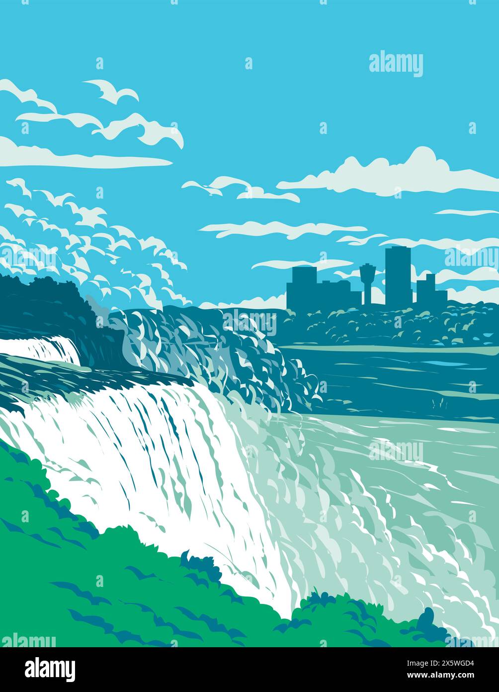 WPA affiche art des chutes du Niagara sur la rive ouest de la rivière Niagara dans la région Golden Horseshoe du sud de l'Ontario, Canada fait en travaux proj Illustration de Vecteur