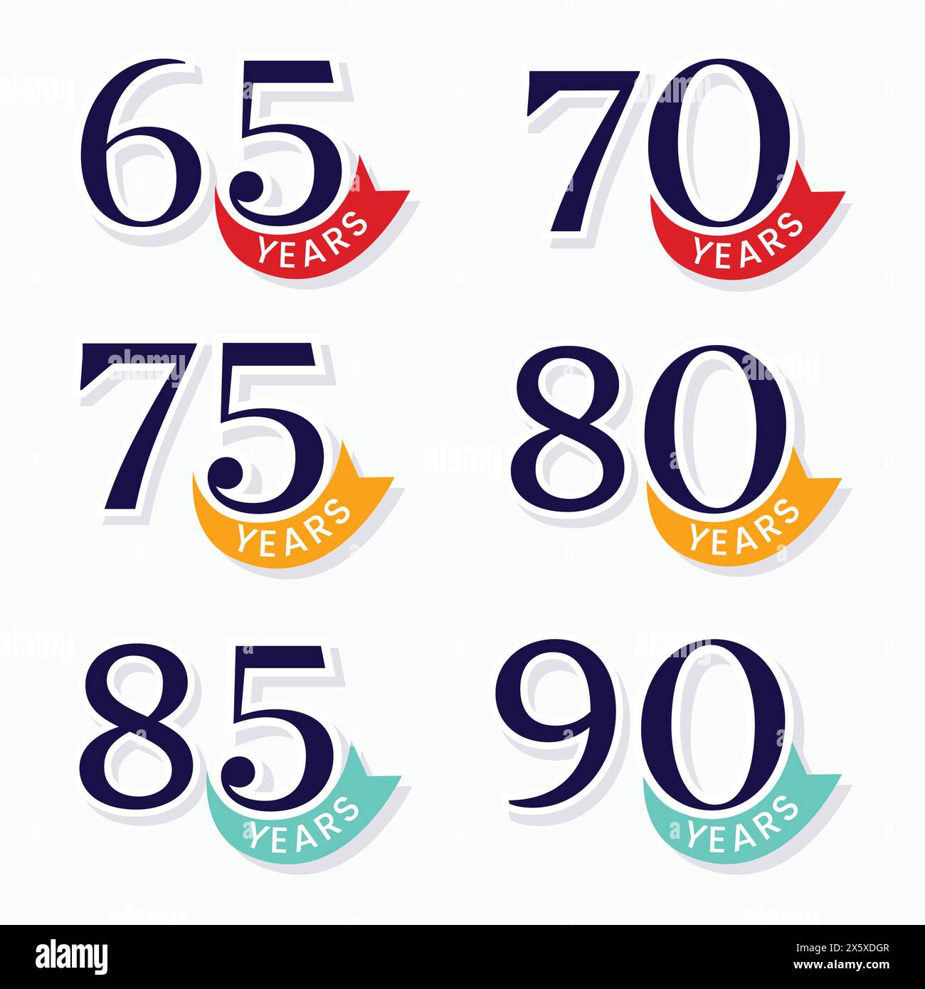 Ensemble de conception de logo d'anniversaire d'année. bannière anniversaire de 70 ans. 65e, 70e, 75e, 80e, 85e, modèle vectoriel anniversaire de 90e année. Félicitations Illustration de Vecteur