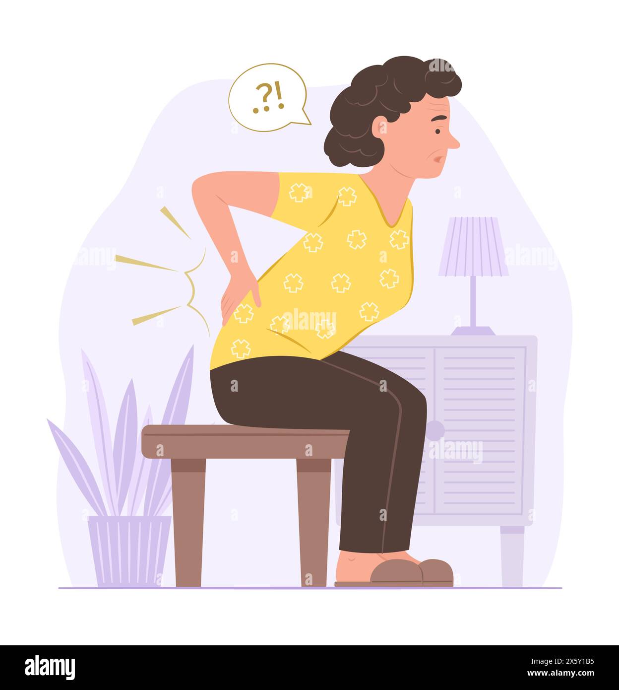 Femme senior se sentant mal au dos sur la zone de la taille pour l'illustration de concept de soins de santé Illustration de Vecteur