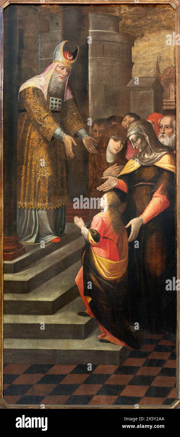 MILAN, ITALIE - 7 MARS 2024 : la peinture de présentation de la Vierge Marie dans le Temple de l'église Basilica di Sant Lorenzo Maggiore Banque D'Images