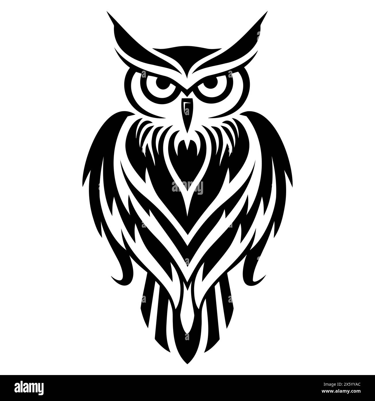 Dessin noir et blanc d'un hibou sur fond blanc Illustration de Vecteur
