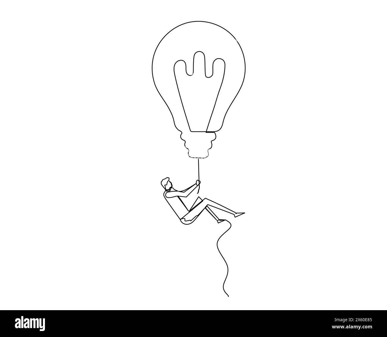 Continue unique un dessinant des ouvriers suspendus à la grande lampe ci-dessus. Concept de stratégie de croissance de l'entreprise. Illustration vectorielle de conception Illustration de Vecteur