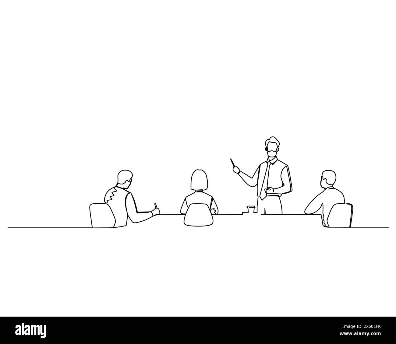 Unique en continu dessinant le patron explique la stratégie à ses subordonnés. Concept de stratégie de croissance de l'entreprise. Illustration vectorielle de conception Illustration de Vecteur