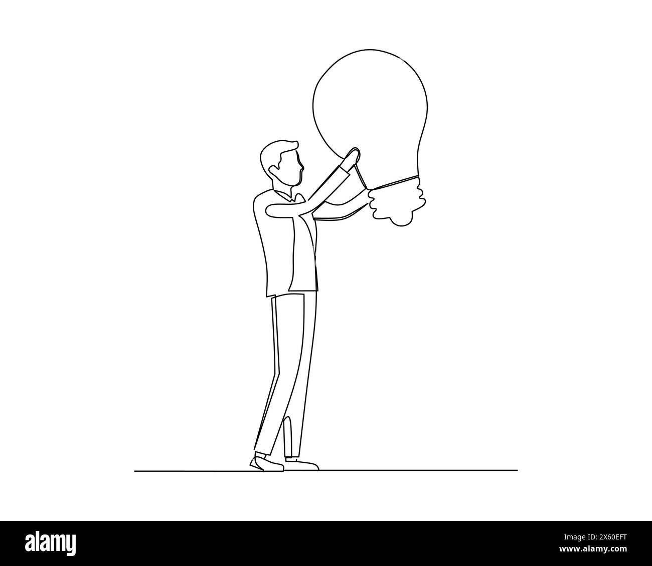 Simple continu dessinant l'homme d'affaires regardait profondément dans la lampe qu'il tenait. Concept de stratégie de croissance de l'entreprise. Vecteur de conception illust Illustration de Vecteur