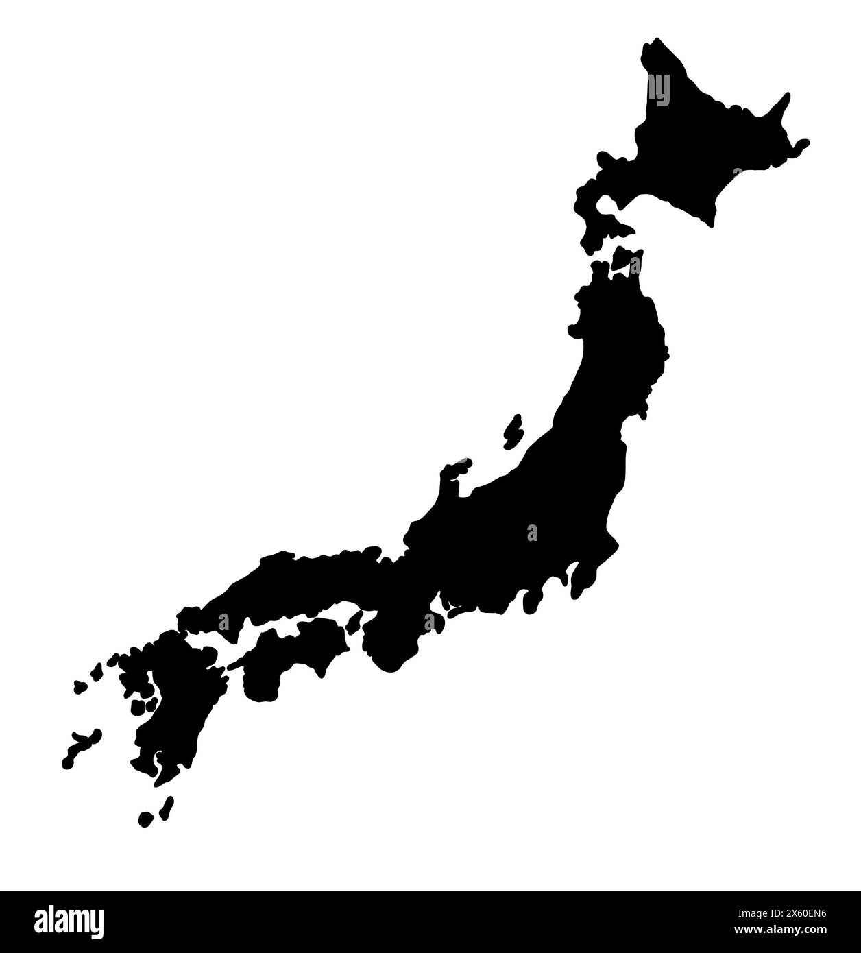 Dessin de silhouette noire du Japon. Illustration cartographique d'un pays asiatique. Banque D'Images