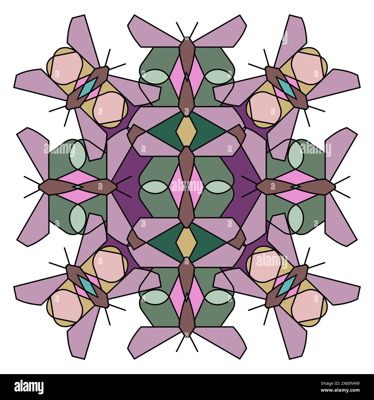 Ornement de figures géométriques de papillons dans le style combinatoire, mandala sur fond blanc Illustration de Vecteur