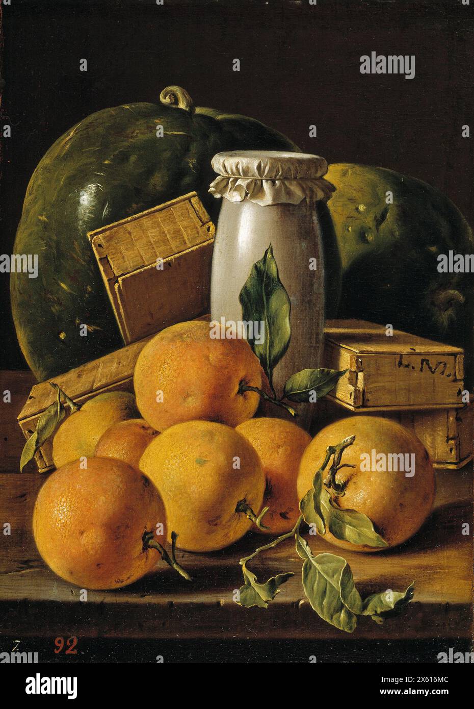 Nature morte avec oranges et pastèque, v. 1760 Luis Egidio Meléndez Banque D'Images