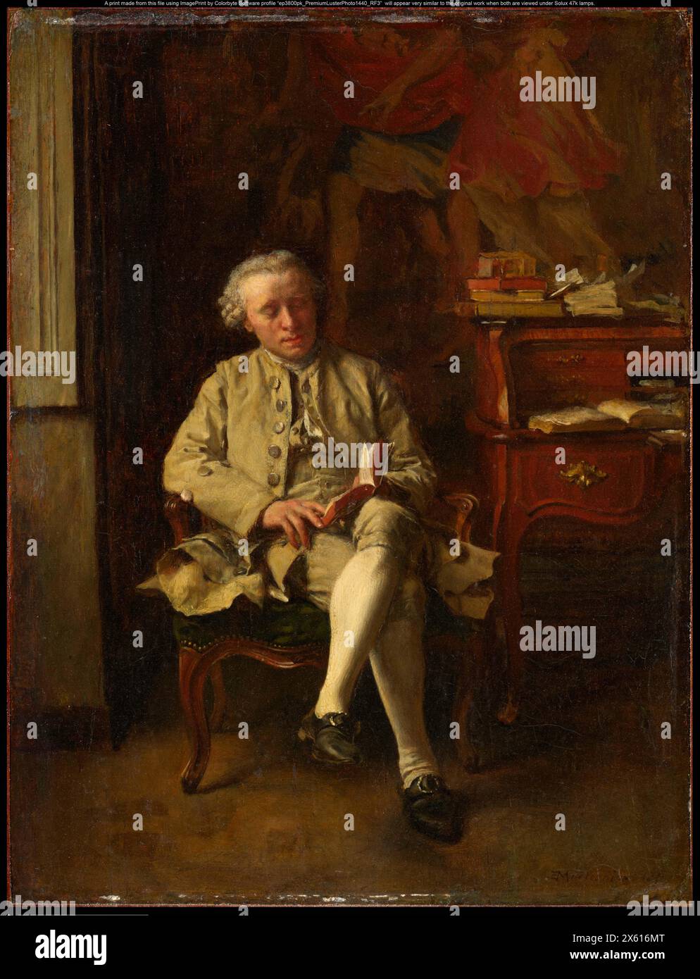 Jean Louis Ernest Meissonier, Man Reading, 1851, huile sur panneau. Banque D'Images