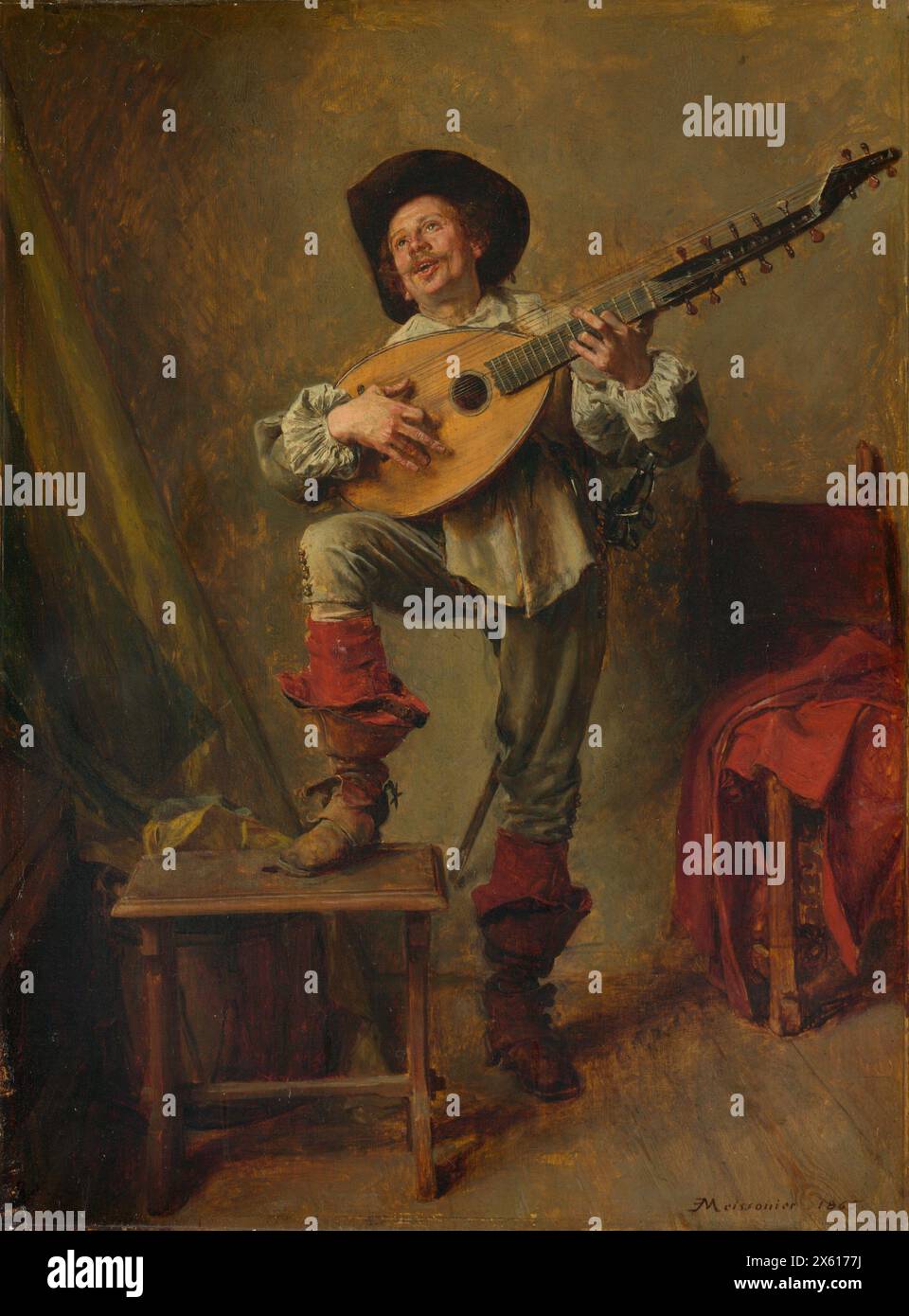 Soldat jouant le Théorbo, 1865, musicien de luth du Metropolitan Museum of Art des années 1800 1800 Jean-Louis-Ernest Meissonier Banque D'Images