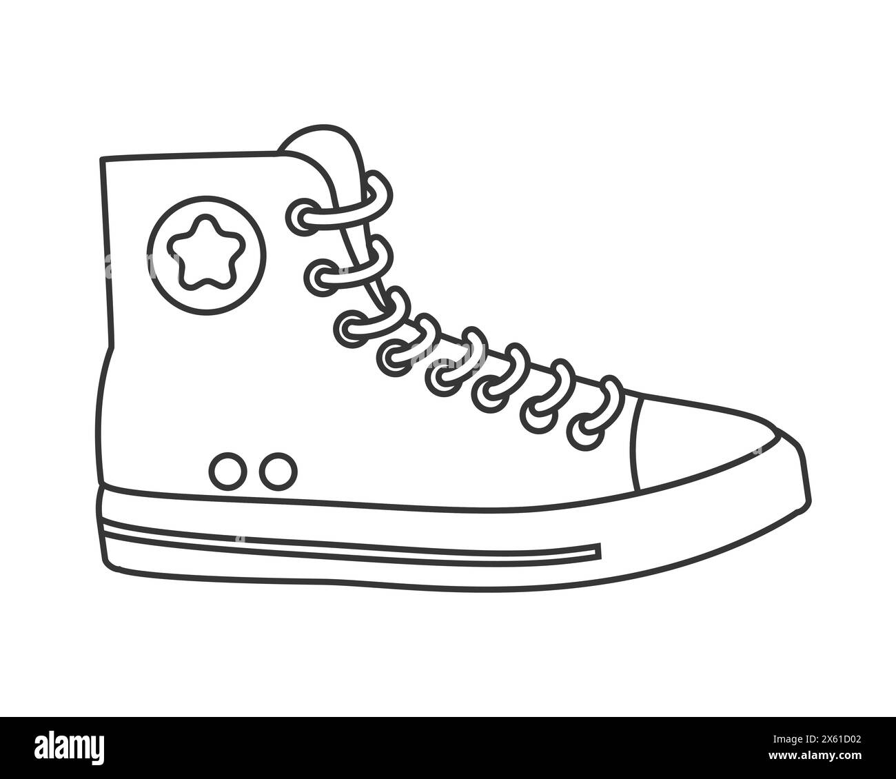 Sneaker en toile haute avec lacets et étoile à l'intérieur de l'illustration vectorielle d'icône de ligne de cercle Illustration de Vecteur