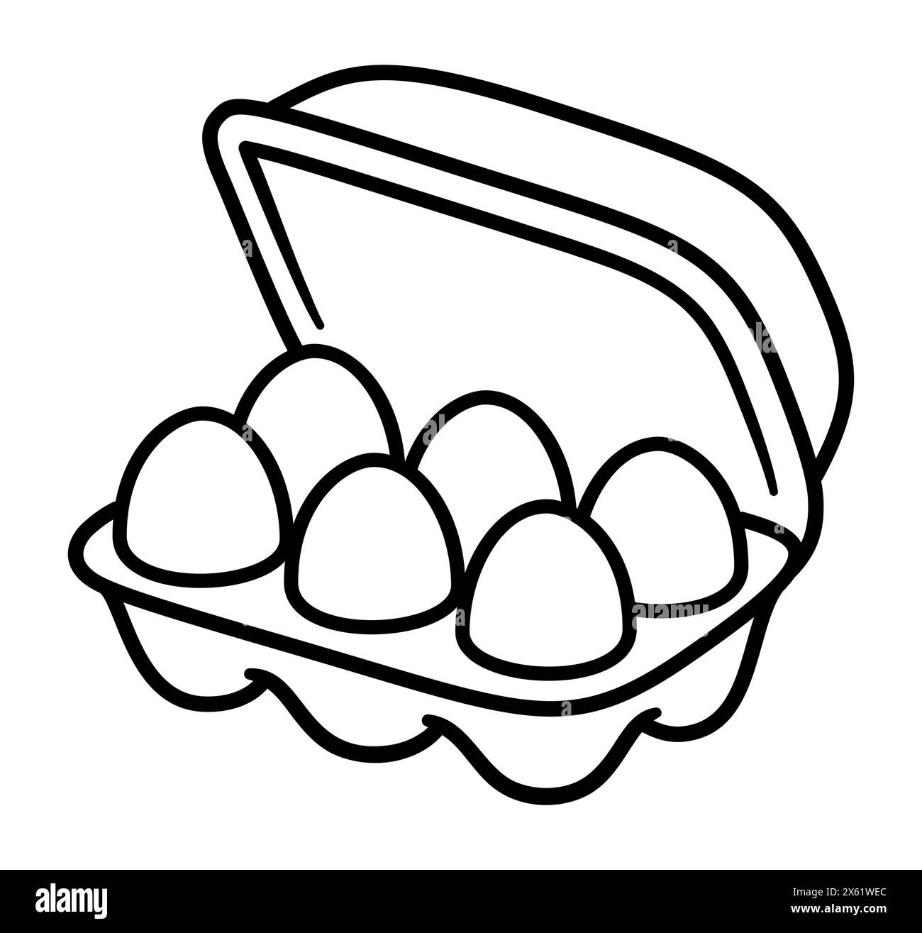 Icône de ligne de doodle de carton d'oeufs dessinée à la main. Récipient d'une demi-douzaine d'œufs. Dessin de dessin animé simple, illustration de clip art vectoriel. Illustration de Vecteur