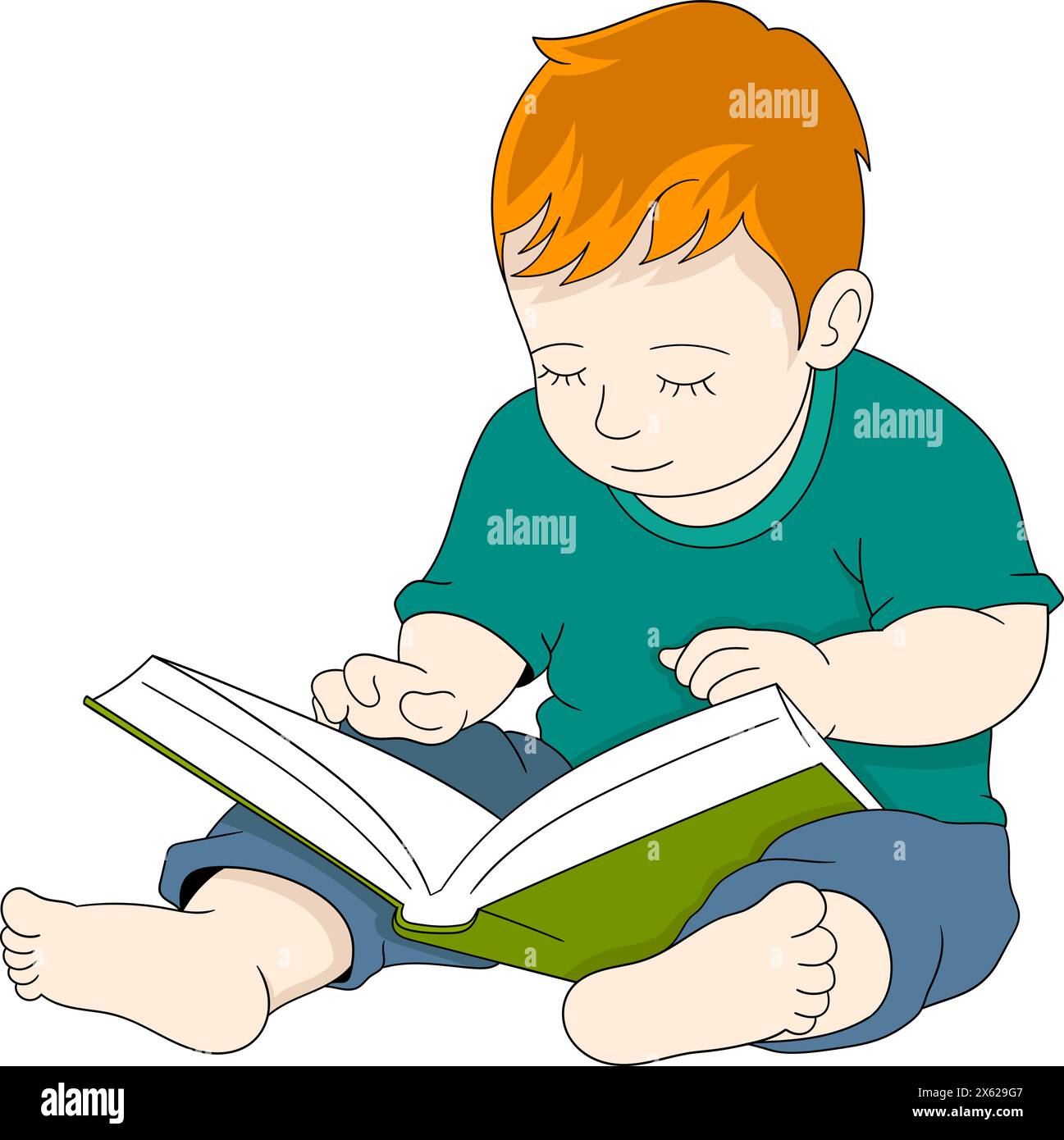 dessin animé doodle illustration de l'éducation des enfants, l'enfant est assis à lire un livre de connaissances pour l'avenir, dessin créatif Illustration de Vecteur