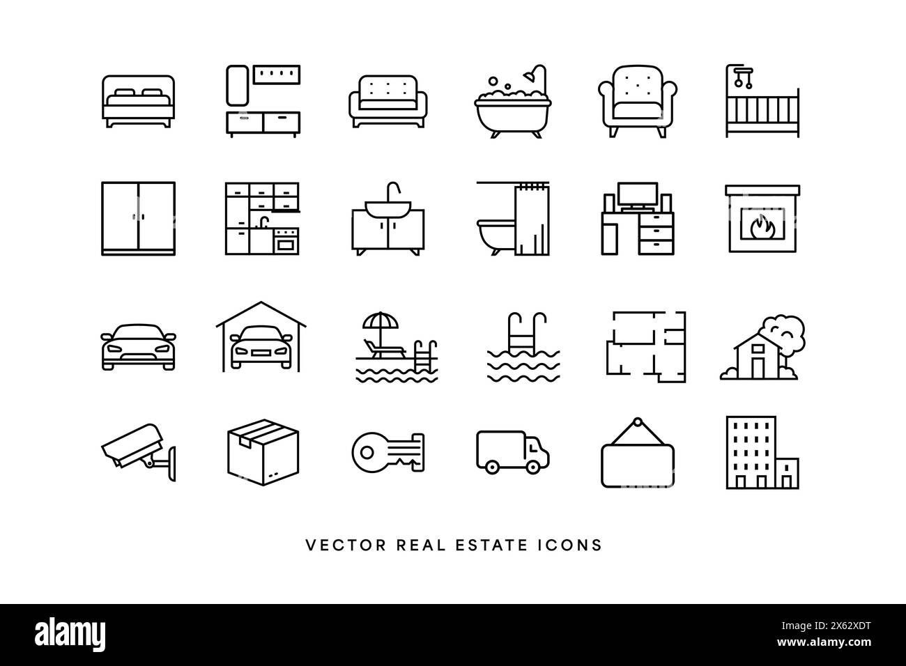 Vecteur immobilier, maison et meubles etc. icônes Illustration de Vecteur