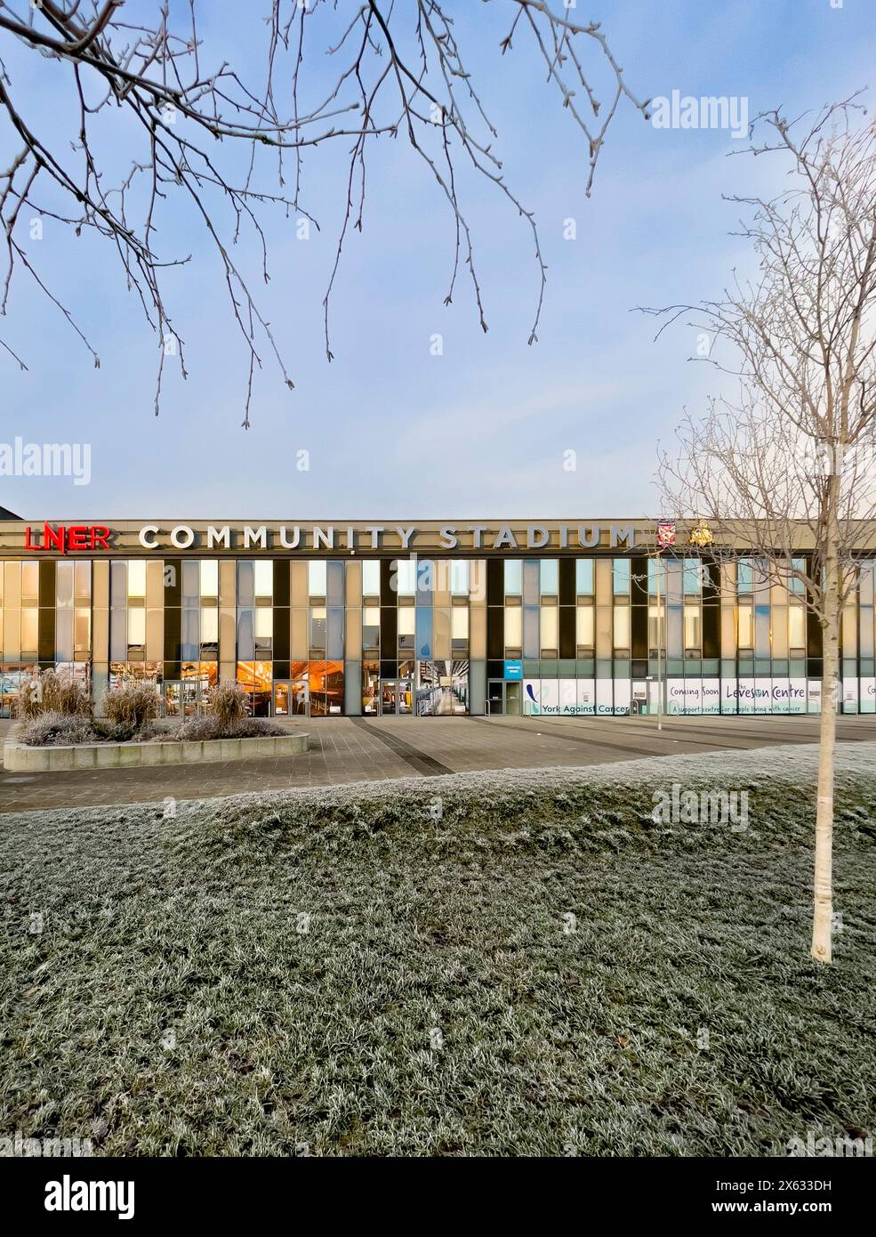 LNER Community Stadium à York, en hiver après une forte gelée Banque D'Images