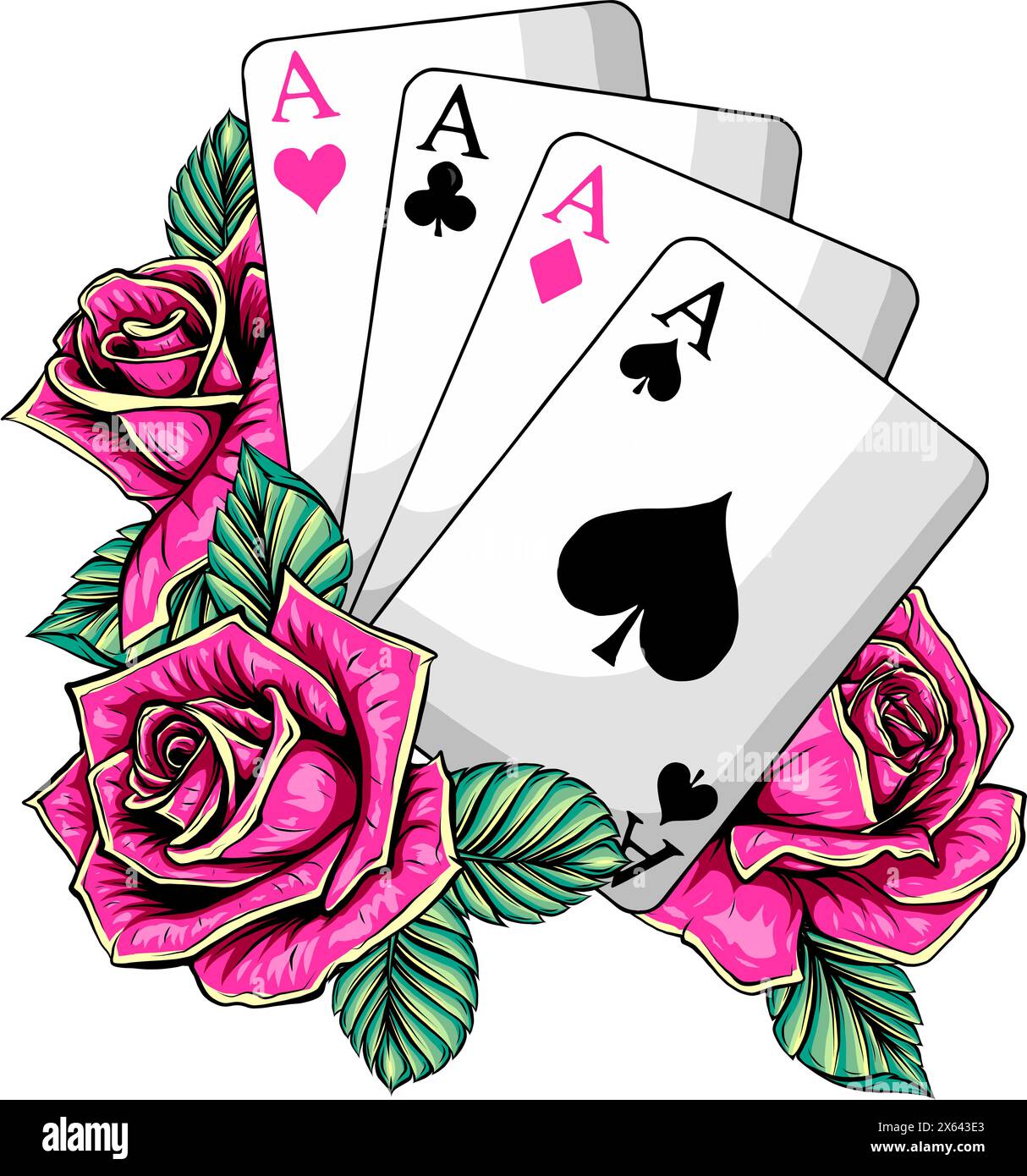 illustration vectorielle d'as de poker avec rose sur fond blanc. Illustration de Vecteur