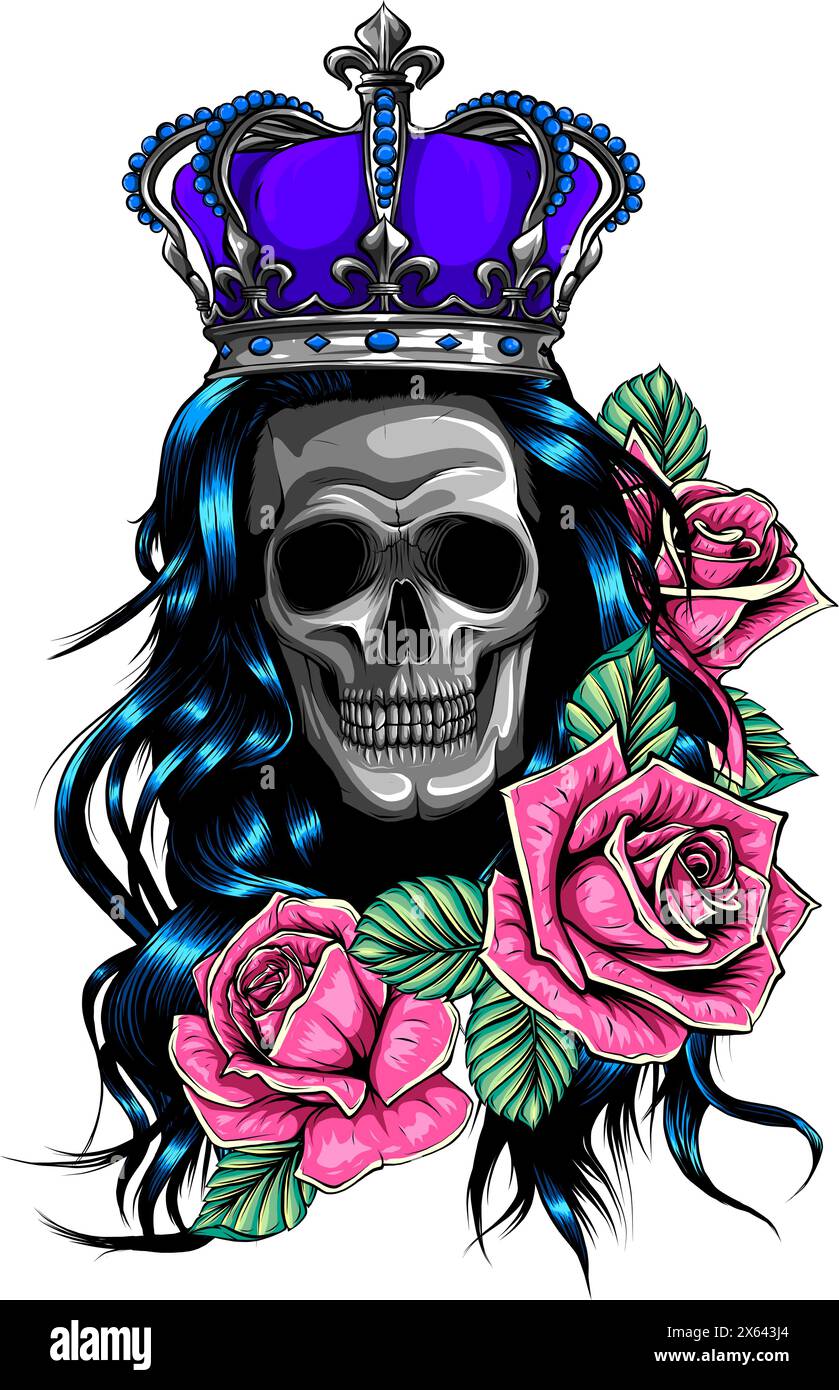 illustration vectorielle du crâne avec corbeau sur fond blanc. tirage numérique Illustration de Vecteur