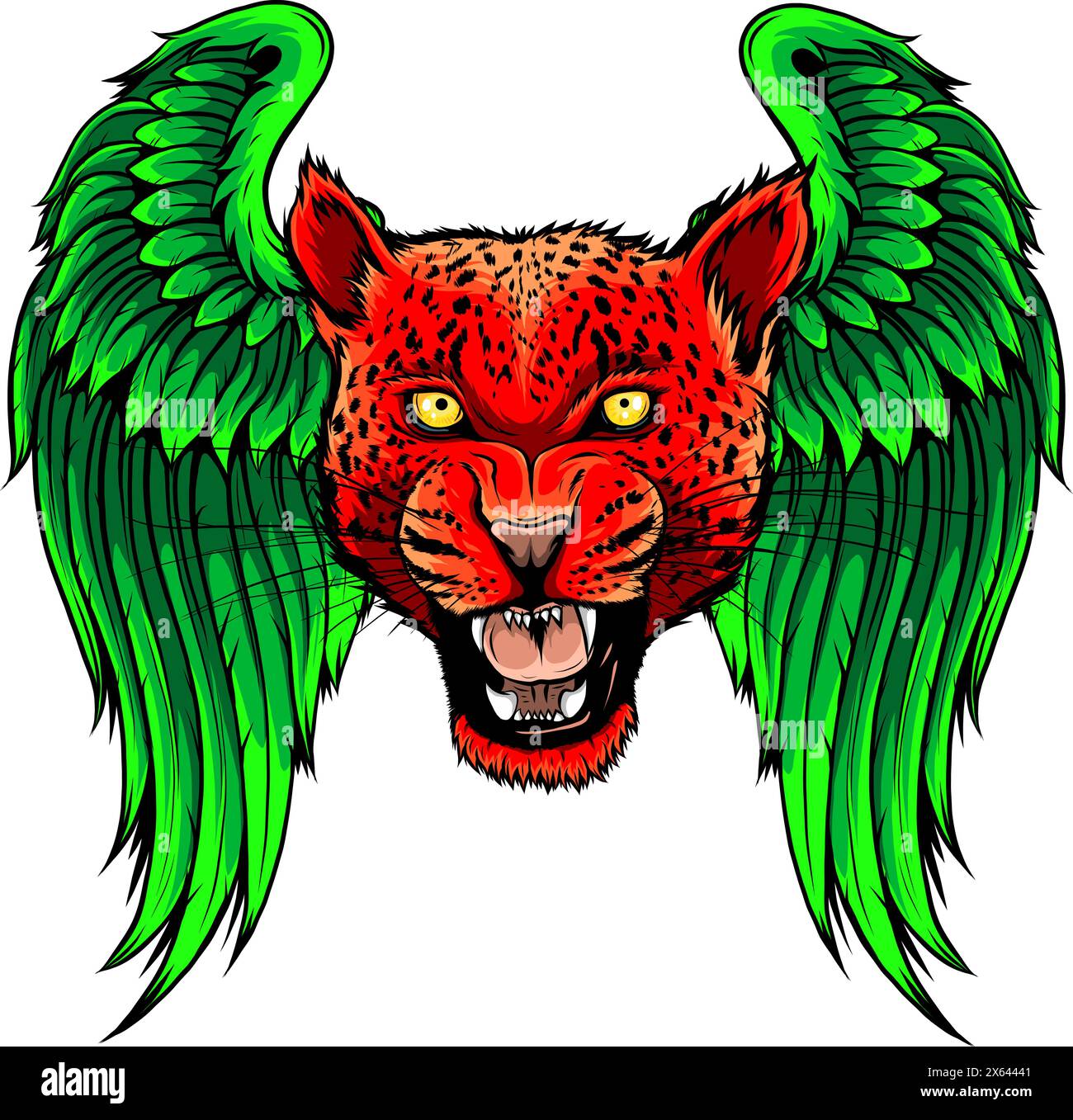 illustration vectorielle tête léopard avec ailes sur fond blanc Illustration de Vecteur