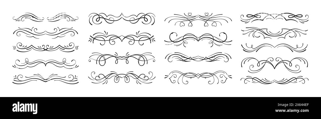 Jeu de séparateurs à calligraphe Classic Line. Décoration livre décoratif ornements vintage décoration. Bordure de texte contour élégante collection de conception de décoration. Vecteur isolé de séparateurs de luxe Illustration de Vecteur
