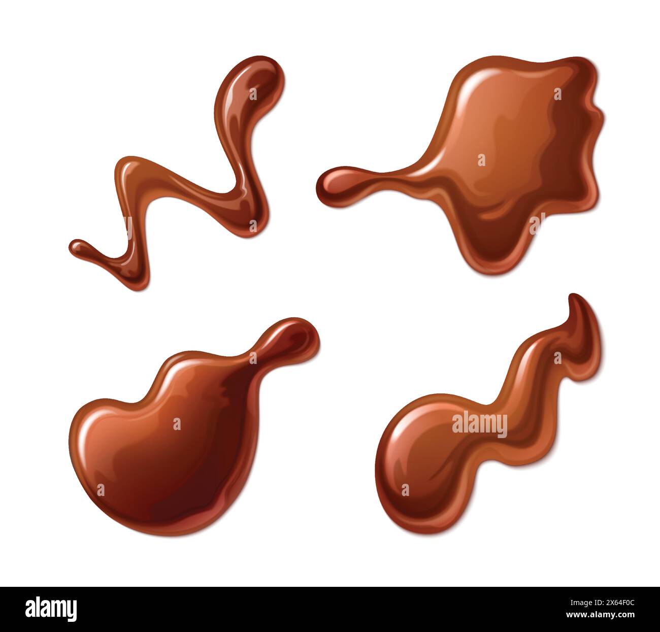 Du caramel caramel au caramel liquide ou du chocolat au lait chaud éclaboussent et tombent. Ensemble réaliste d'illustration vectorielle 3d de sauce dessert brun doux ou de gouttelette de sirop. Une confiserie crémeuse au chocolat sucré renverse des gouttelettes. Illustration de Vecteur