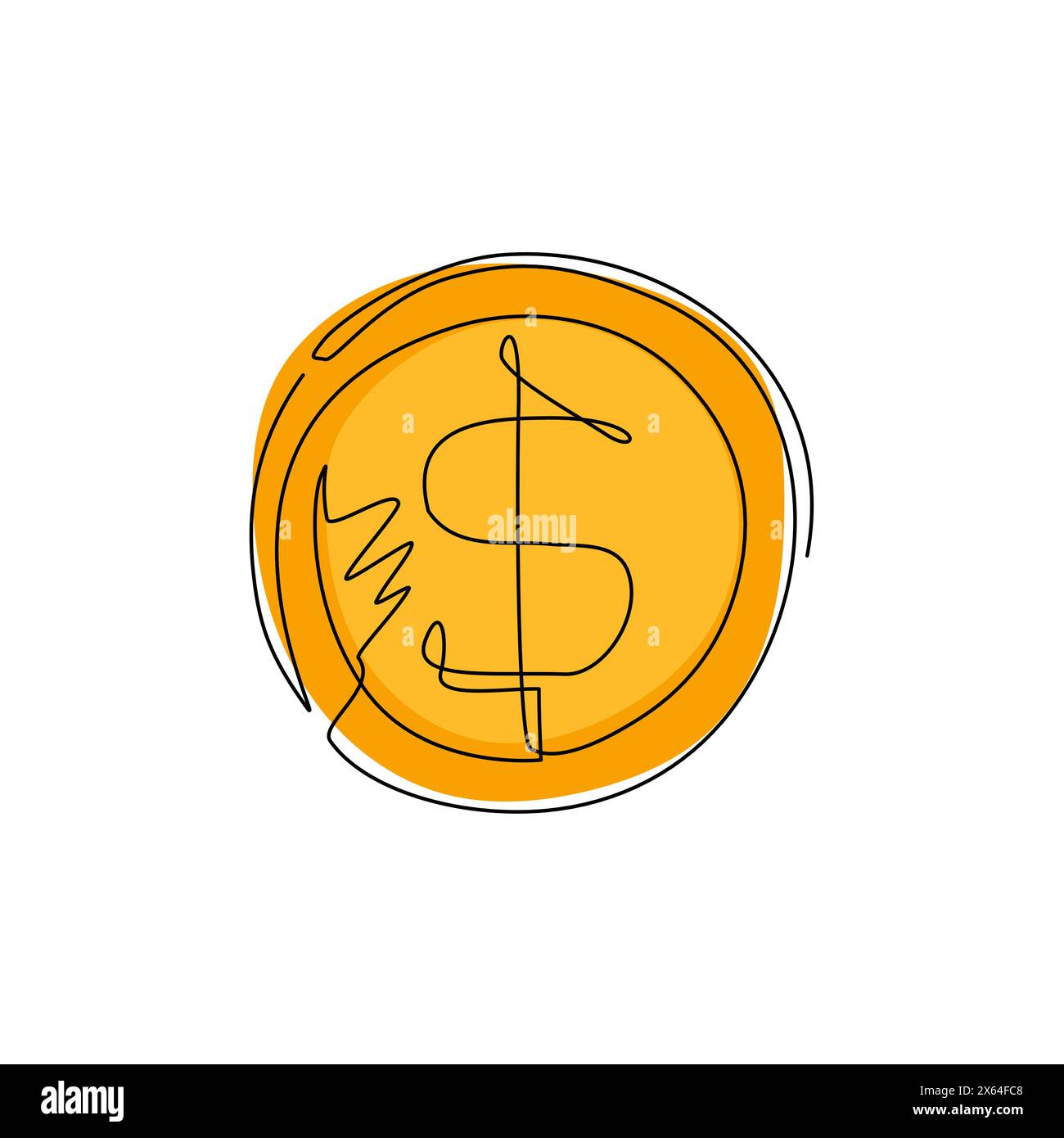 Icône de pièce plate de dessin d'une seule ligne. Pièce d'un dollar. Pièce de monnaie avec le signe du dollar. Symbole monétaire. Monnaie américaine. Concept d'investissement d'épargne. Continue moderne Illustration de Vecteur