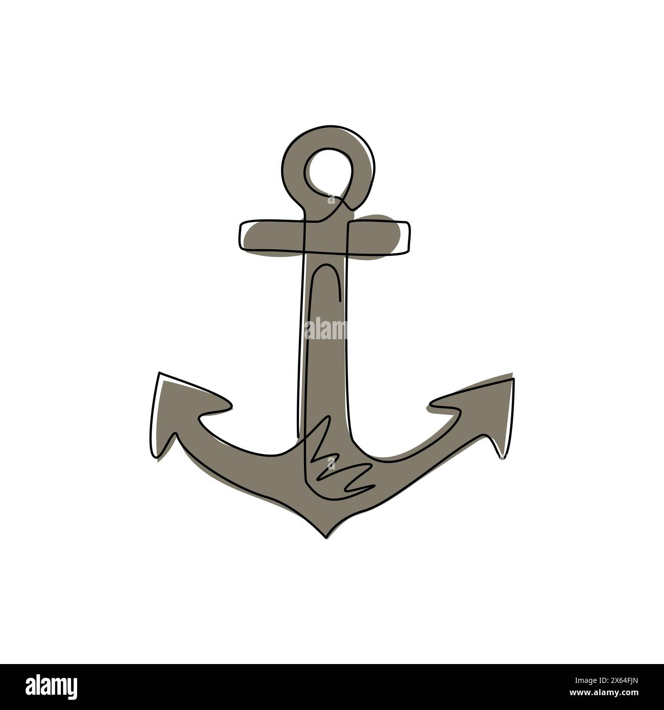 Logo d'ancre de dessin de ligne continue unique. Symbole de bateau marin marin. Symbole nautique de navire d'icône, bateau, expédition de cargaison isolé. Dynamique Illustration de Vecteur