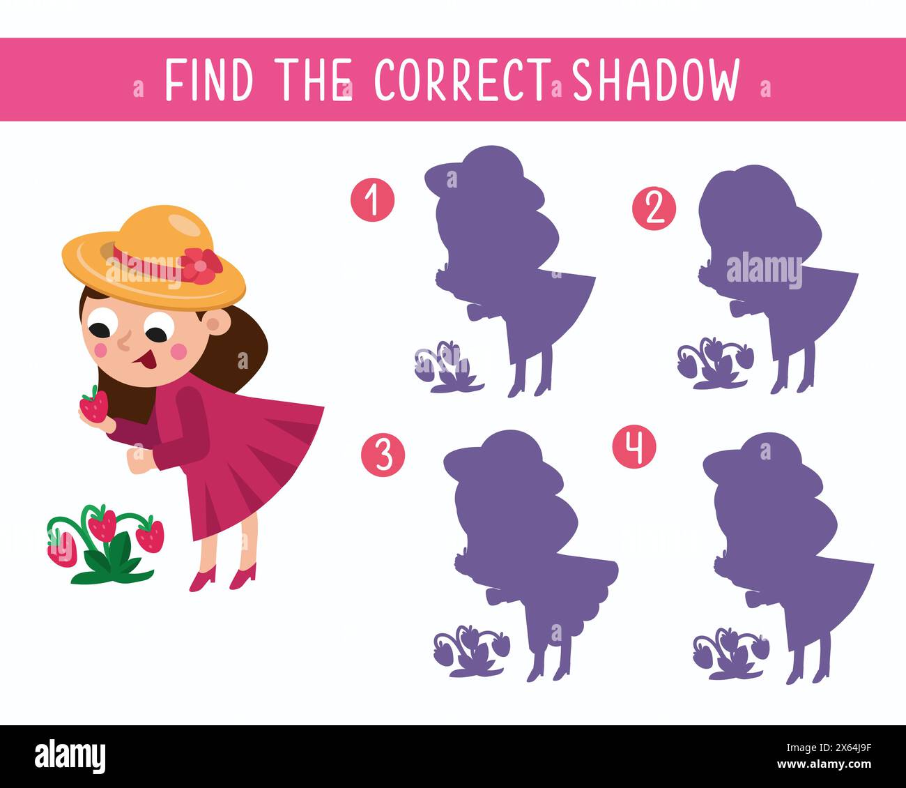 Jeu pour enfants. Trouvez l'ombre correcte. Maman mignonne dans le jardin. Personnage de dessin animé. Illustration vectorielle. Illustration de Vecteur