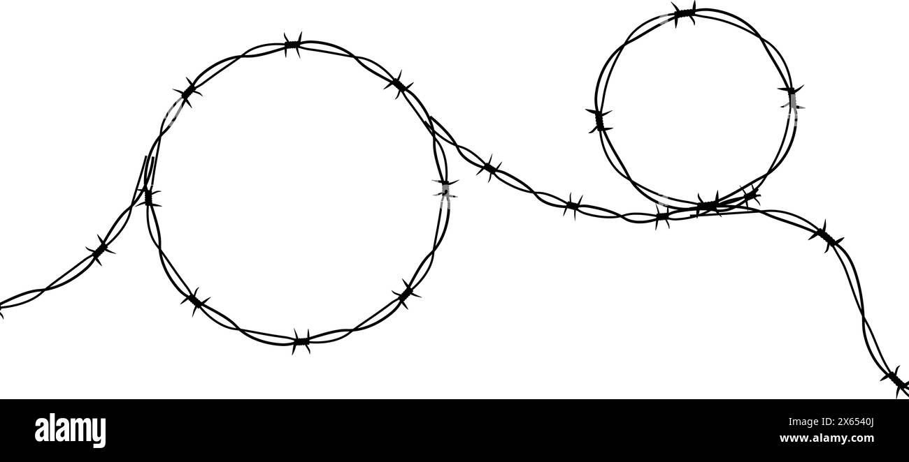 Anneau torsadé de fil barbelé y2k, tatouage de bordure ronde, cadre en acier texturé gothique, barrière ovale piquée, silhouette isolée sur fond blanc. Illustration vectorielle Illustration de Vecteur