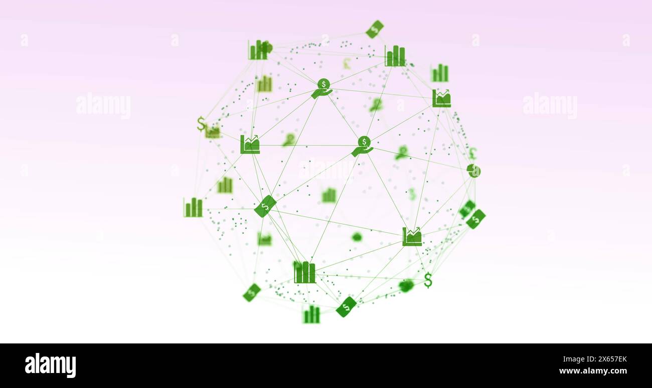 Image numérique du globe d'icônes numériques tournant avec espace de copie sur fond blanc Banque D'Images