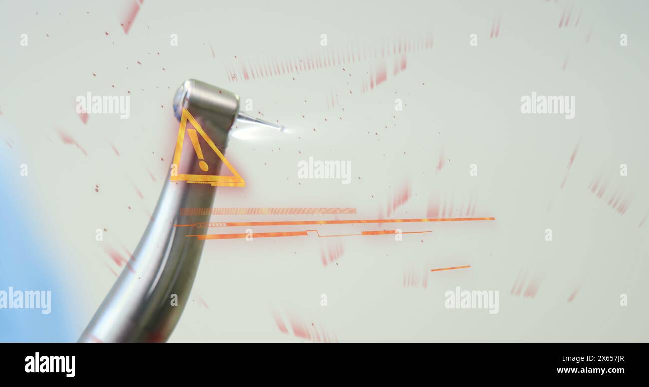 Image du texte danger sur la perceuse dentaire Banque D'Images