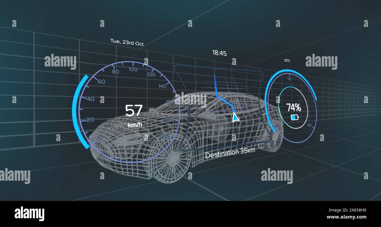 Image de voiture dessinant au-dessus de la voiture portant un casque vr Banque D'Images