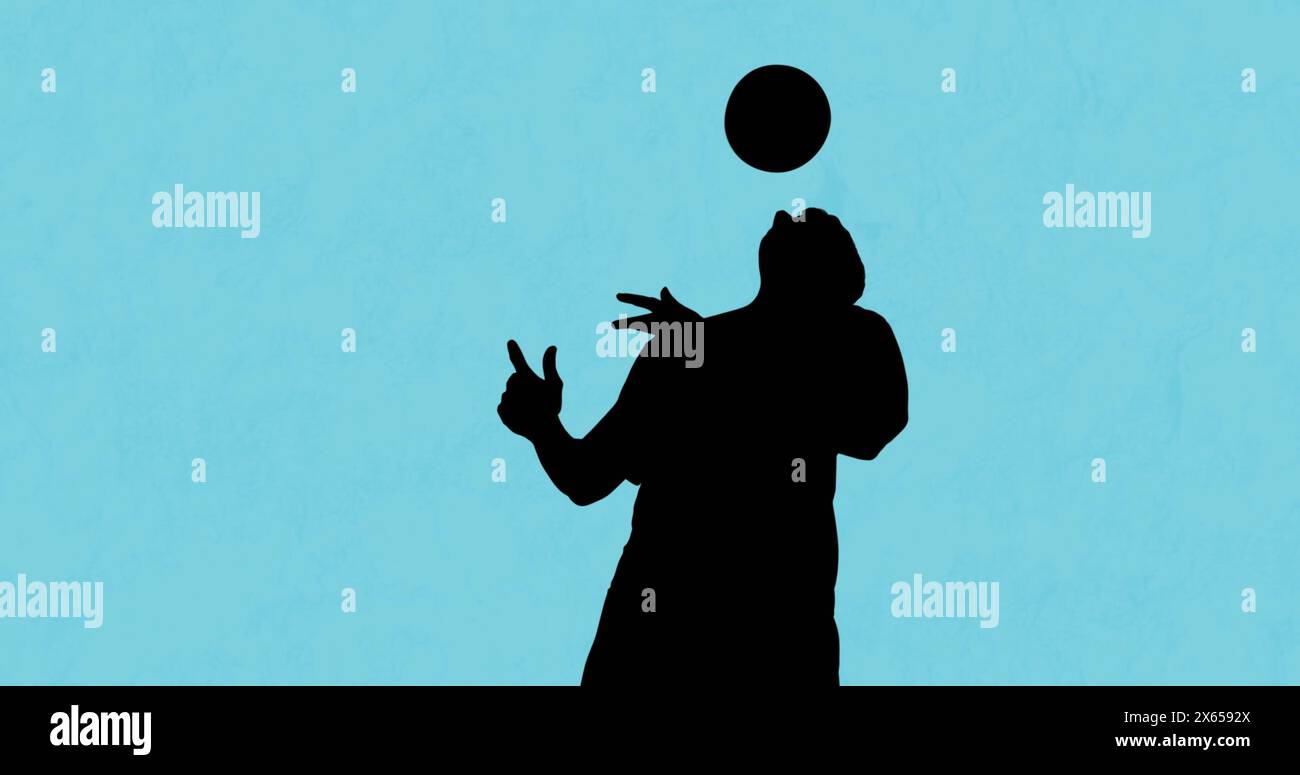 Image de silhouette de joueur de football sur des formes sur fond bleu Banque D'Images