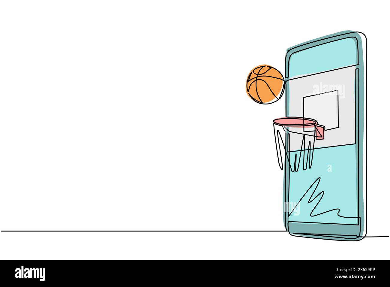 Smartphone de dessin de ligne continue simple avec application basket-ball panier et balle. Smartphone avec application basket-ball. Championnat de flux de sport mobile à jouer Illustration de Vecteur