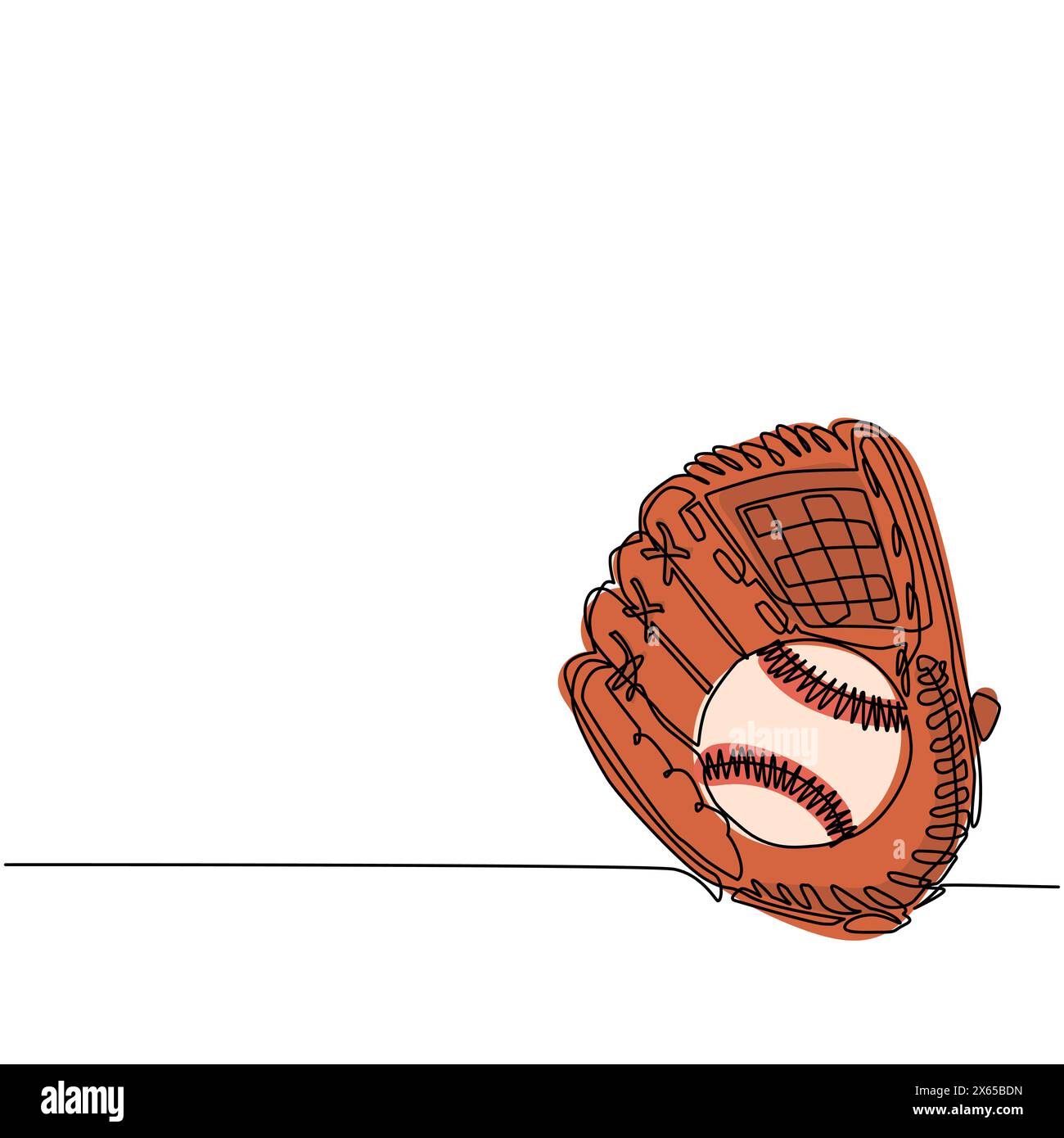 Dépliant de tournoi de baseball à dessin continu d'une ligne, modèle d'affiche. Gant en cuir de baseball, balle pour la promotion du championnat. Interdiction de la ligue sportive d'équipe Illustration de Vecteur