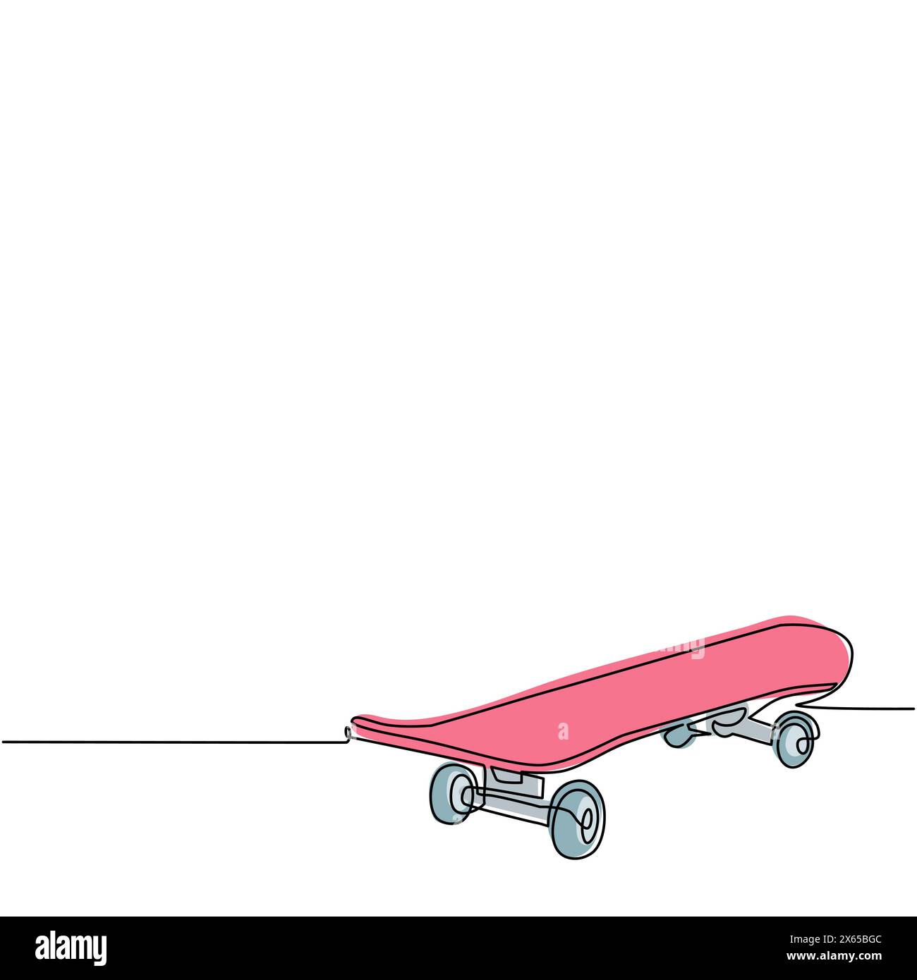Planche à roulettes simple à dessin d'une ligne avec roue pour un style de vie actif, activité de jeunesse sportive extrême, transport écologique de rue d'équilibre. skateboard, longboard. Illustration de Vecteur