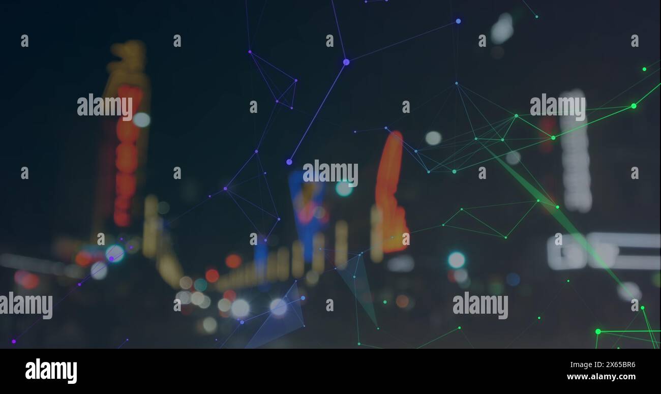 Image d'un réseau de connexions sur le paysage urbain Banque D'Images